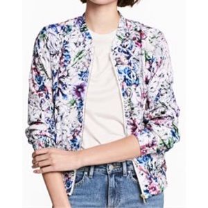 H&M Satin Floral Bomber Jacket, White, 4